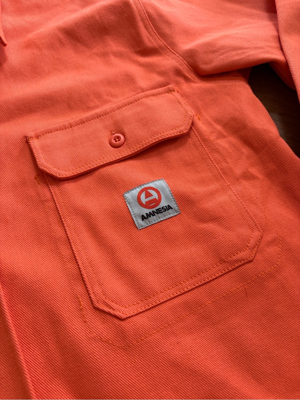 Amnesia Offline Mens Heavyweight Cotton Twill Overshirt Jacket Orange Medium - Picture 4 of 6